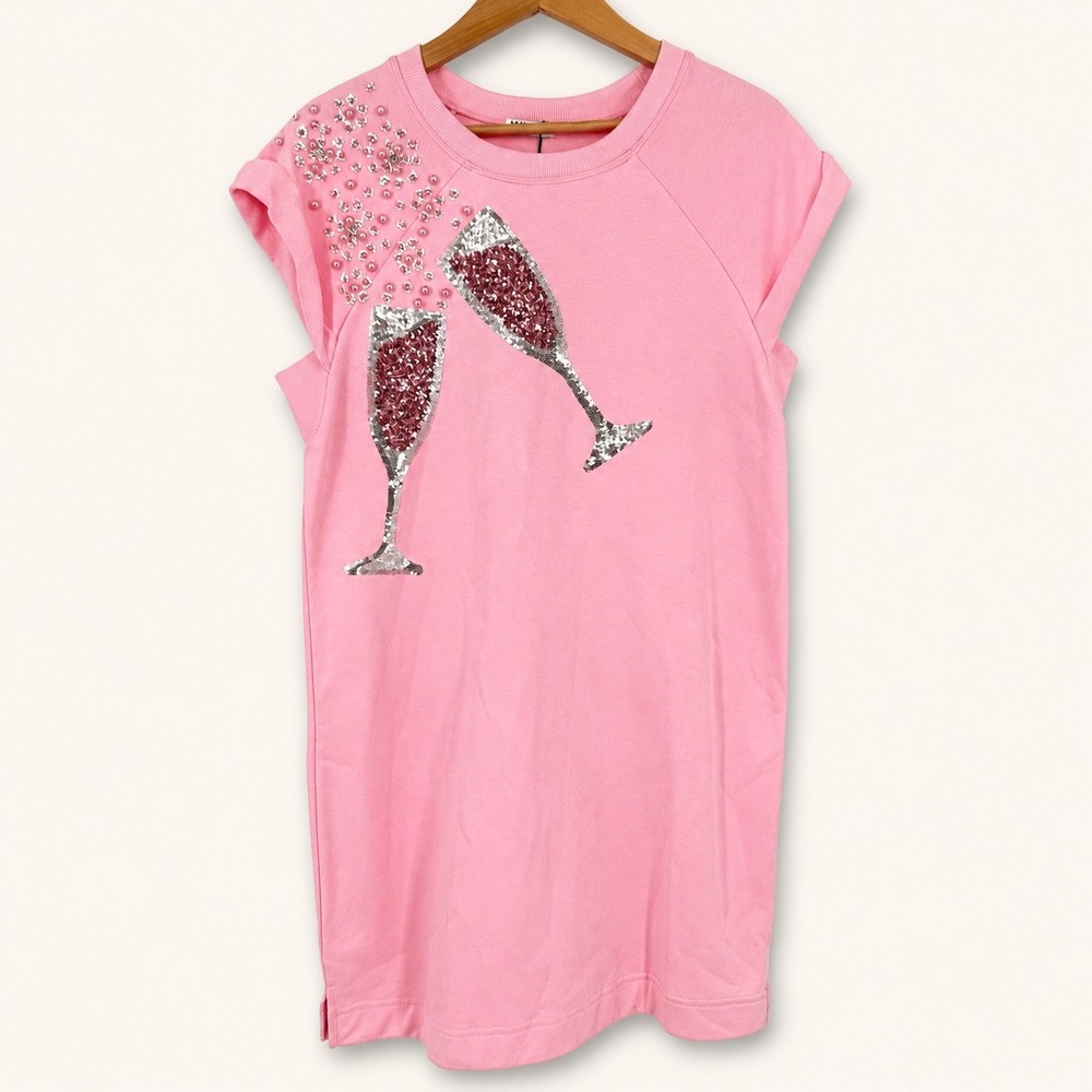 Why Dress Womens Large Dress Pink Champagne Sequin Embellished Mini Party Bling